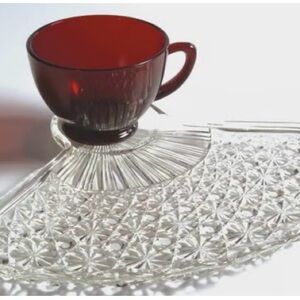 Royal Ruby Anchor Hocking Cup With Snack Plate Set Of 4